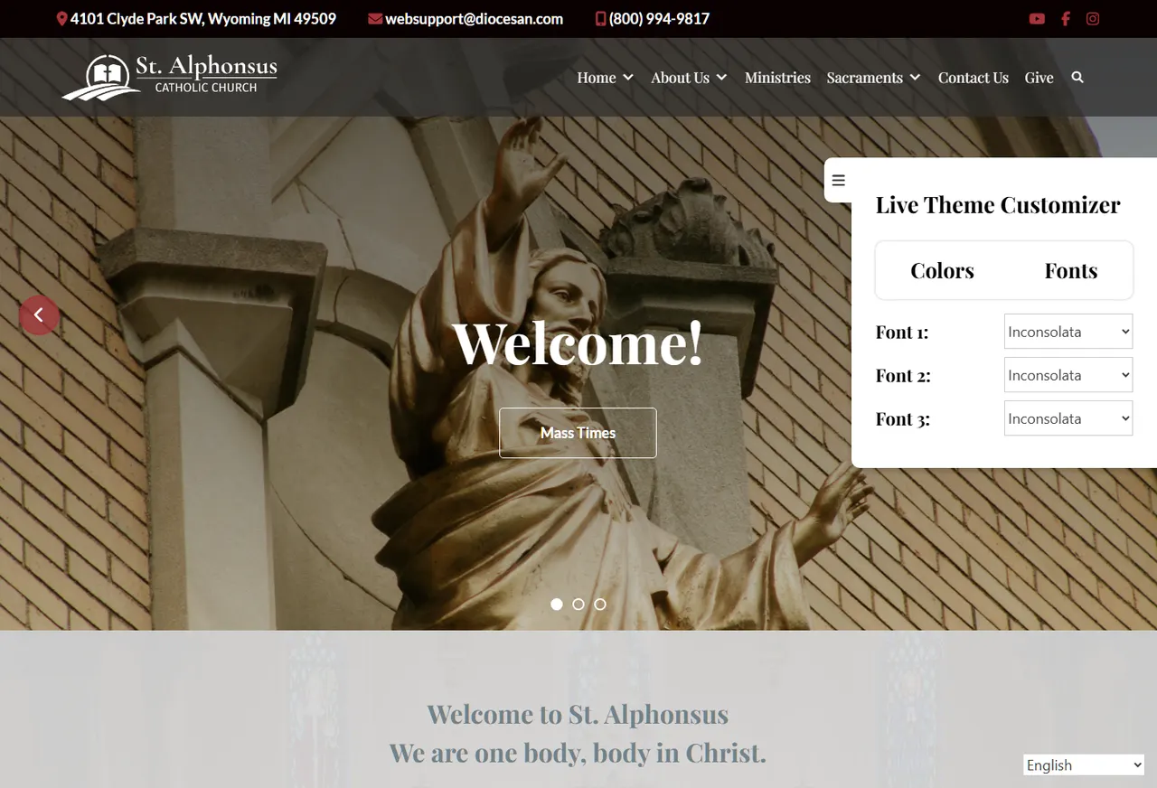 Screenshot of the St. Alphonsus WordPress theme showcase.