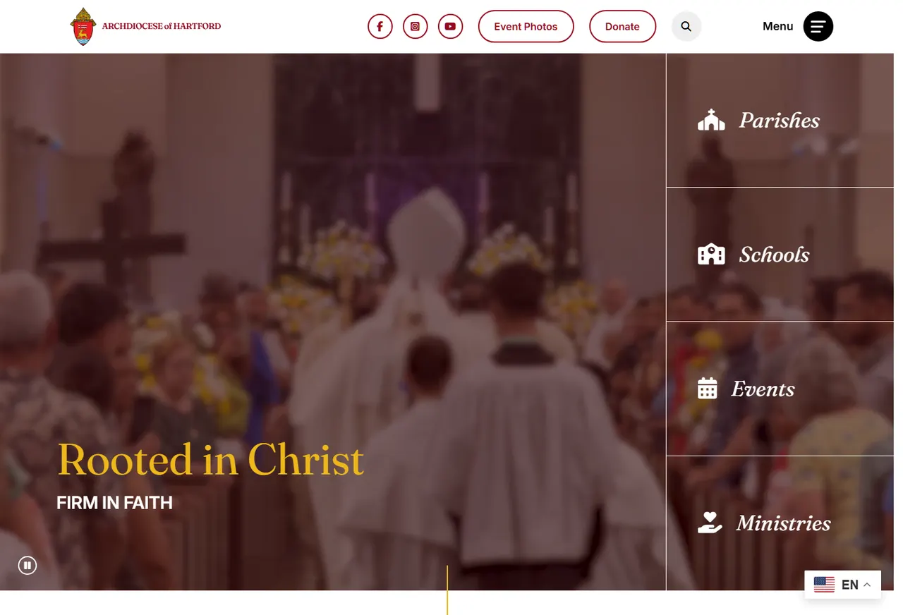 Homepage screenshot of the Archdiocese of Hartford website.